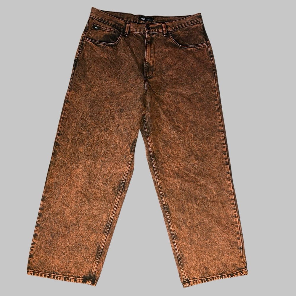 Vans Men's 38x30 Covina 5-Pocket Baggy Wide Leg Orange Denim Jeans Y2k